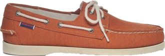 Sebago Mens Portland Washed Canvas Boat Shoes (Brandy) - Orange - Size UK 8