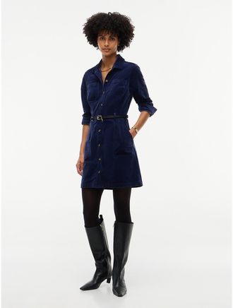 Tommy Hilfiger Womens Stretch Corduroy Utility Mini Dress - Carbon Navy - XXL