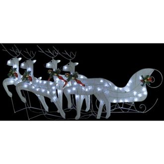 vidaXL Decoraci&oacute;n Navide&ntilde;a De Renos Y Trineo De Jard&iacute;n Blanco 100 Leds Vidaxl