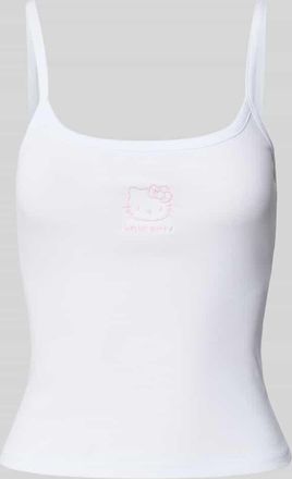 Review Top mit Motiv-Stitching in Weiss, Gr&ouml;&szlig;e S