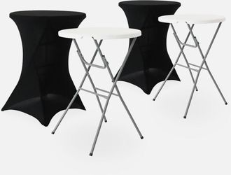 Sweeek Sweeek - Mesa Alta Plegable Con Funda Protectora Para Eventos, Set De 2, Gala + Cobertura X2, Negro, 81x81x110 Cm
