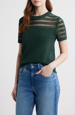 Rag & Bone Britt Openwork Crewneck Sweater in Forest at Nordstrom, Size Xx-Small