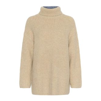 Soaked In Luxury Truien & Vesten, Dames, Beige, L, Wol, Hoge hals Pullover Doeskin Blauw Melange