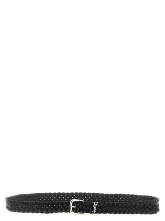 Saint Laurent Black Cassandre Textured Belt