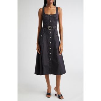 L'agence Tazia Belted Cotton Blend A-Line Dress in Black at Nordstrom Rack, Size 00