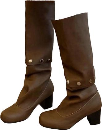 Generic Womens Square Toe Slip On Knight Boots Fashion Casual Shoes