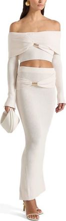 Mani&egrave;re De Voir Shana Asymmetric Bardot Top With Hardware Detail in Cream at Nordstrom, Size X-Small