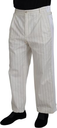 Dolce & Gabbana Mens White Cotton Striped Formal Pants