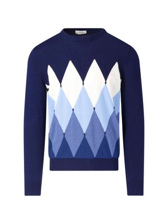 Ballantyne Navy Argyle Front Solid Back Sweater