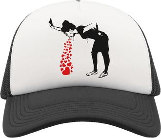 Generic Banksy Love Sick Girl Vomiting Valentines Day Hearts Unisex Breathable Half Mesh Cap Hat Baseball Cap Sport Active Black One Size
