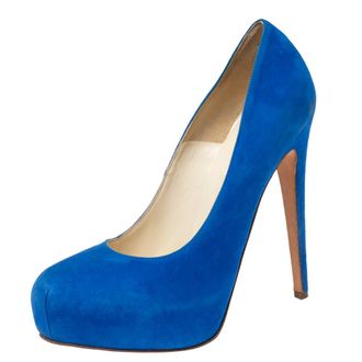 Brian Atwood Royal Blue Suede Maniac Platform Pumps