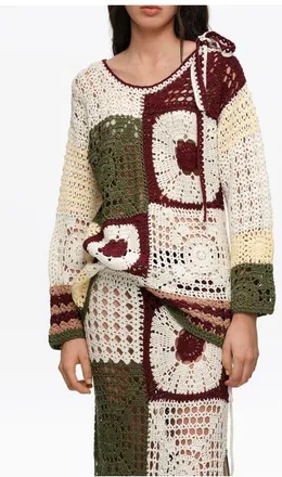 Bimba & Lola Straight Multicolored Crochet Sweater in Dark Green at Nordstrom, Size X-Small/small