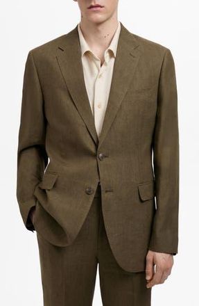 Mango Slim Fit Linen Sport Coat in Khaki Green at Nordstrom Rack, Size 42