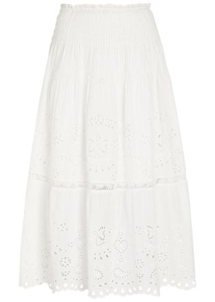 LoveShackFancy Loveshackfancy Mallow Embroidered Cotton Midi Skirt - White - S (UK8-10 / S)