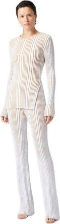 Missoni Ribbed Stretch Flared Trousers With Sequins in White & Beige at Nordstrom, Size 42 It