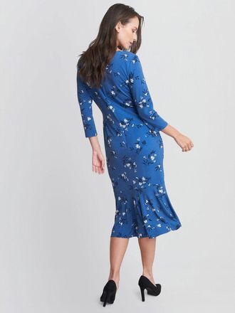 Gina Bacconi Womens Betty Jersey Dress With Gold Trim - Blue - Size 18 UK
