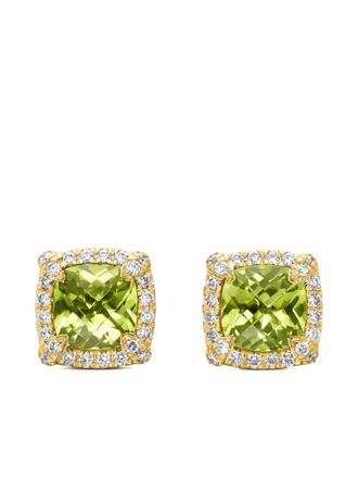 David Yurman Orecchini a bottone Petit Chateleine in oro giallo 18kt con peridoto e diamanti (5mm)