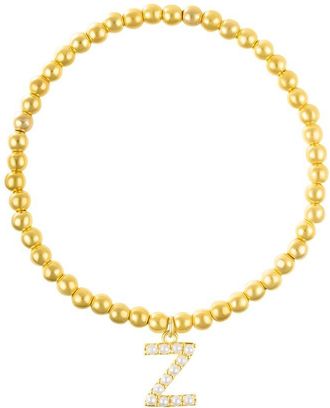 Adornia Adornia 14K Plated Pearl Initial Bead Stretch Bracelet