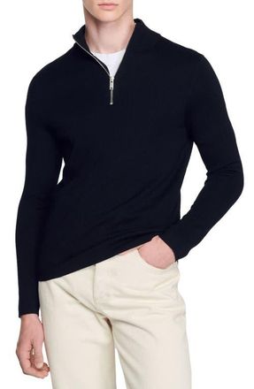 Sandro Wool sweater with zip collar in Carbon Black at Nordstrom, Size Xx-Large