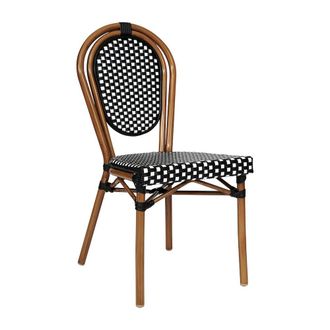 Flash Furniture Bistro Stacking Chair, Black and White PE Rattan and Bamboo Print Aluminum Frame