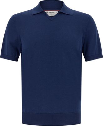 Brunello Cucinelli Blue Cotton Polo Shirt