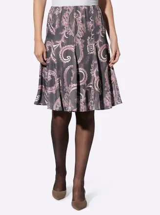 Heine Godetrock HEINE, Damen, Gr. 34, lila (anthrazit, mauve, bedruckt), 100% Viskose, bedruckt, gemustert, mehrfarbig, kurz, R&ouml;cke Godetrock