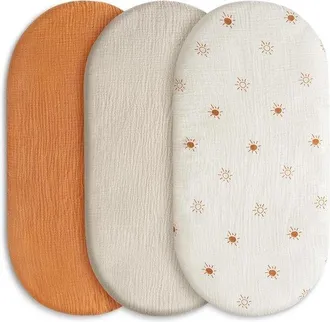 OEM Juego De 3 Piezas: S&aacute;bana Bajera De Muselina Para Cuna De Beb&eacute; (80x40 Cm), S&aacute;bana Bajera Para Cuna, Suave, Estampado Floral En Verde Y Beige