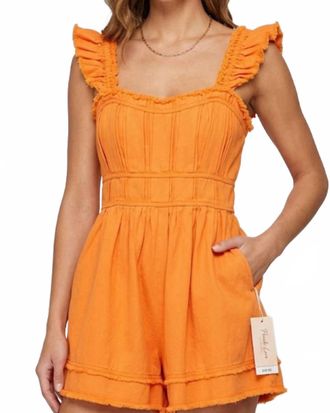 Peach Love California Cotton Twill Romper In Orange