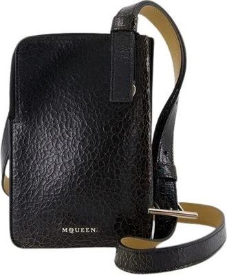 Alexander McQueen Tassen, Heren, Zwart, ONE Size, Leer, Gescheurde Leren Crossbody Tas in Zwart