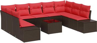 vidaXL Conjunto De Sof&aacute; De Jard&iacute;n 10 Uds. Marr&oacute;n Rat&aacute;n Sint&eacute;tico Vidaxl