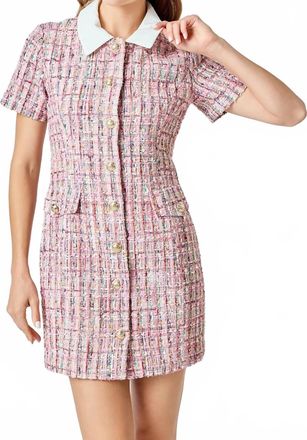 endless rose Tweed Short Sleeve Dress In Pink