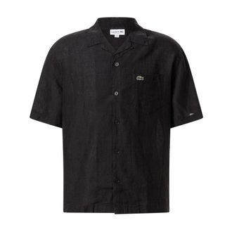 Lacoste Relaxed-Fit Linnen Overhemd - Heren - Korte mouwen Overhemden - Bruin - L - Linnen - Overhemden