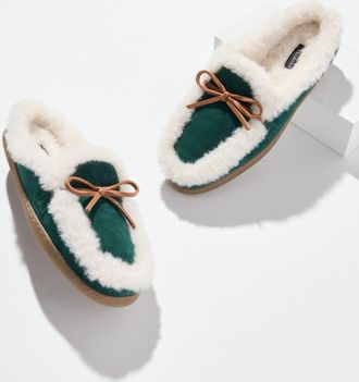 Talbots Marley Suede Shearling Slippers - Dark Highland Green - 10M Talbots