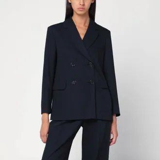 Max Mara Double-breasted jacket in midnight blue crêpe wool