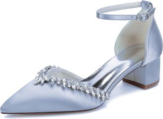 Generic Womens Wedding Party Shoes Bridal Low Heel Formal Prom Pumps Wedding Bridal Shoes 4.5Cm,Silver,10 UK