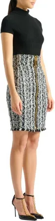 Balmain Zipped two-tone tweed skirt in Black at Nordstrom, Size 44