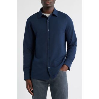 Nordstrom Knit Button-Up Shirt in Navy Iris Heather at Nordstrom Rack, Size Small