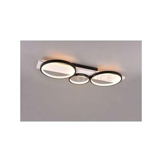 Trio Leuchten Medera plafoniera 3 cerchi metallo nero base legno bianco con dimmerazione ad interruttore l. 80CM led 33W 3800lm, 3000K