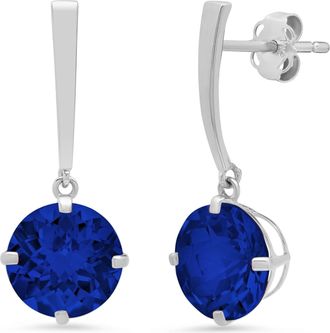 MAX + STONE 14k Yellow or White Gold 8mm Solitaire Gemstone Round Drop Dangle Earrings