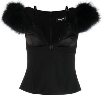 Dsquared2 Goth feather-trim bustier top - women - Polyester - 40 - Black