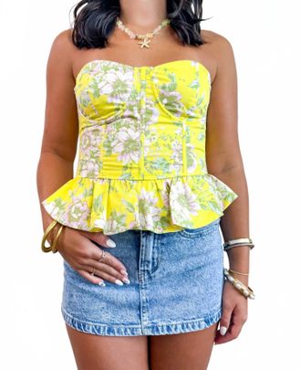 Veda Wildflower Kiss Peplum Top In Yellow