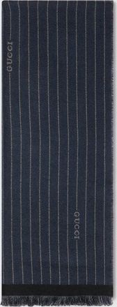 Gucci Pinstripe Wool Silk Scarf, Blue