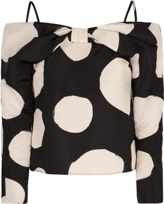 Nina Ricci Polka-dot Off-shoulder Katoenen Top - Dames - Longsleeves - Zwart - 2XS - Katoen - Tops