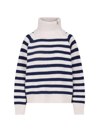 Nili Lotan Cream Raelyn Striped Cashmere Turtleneck Sweater