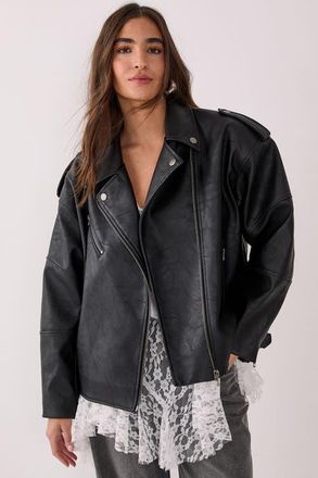 NASTY GAL Faux Leather Biker Jacket in Black at Nordstrom, Size 10
