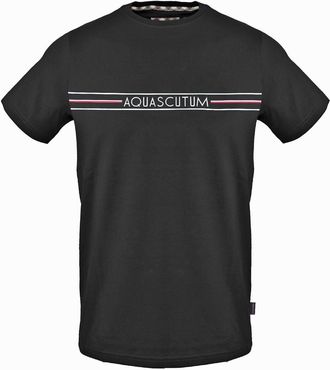 Aquascutum Heren-T-shirt met streep en logo op de borst (Zwart)