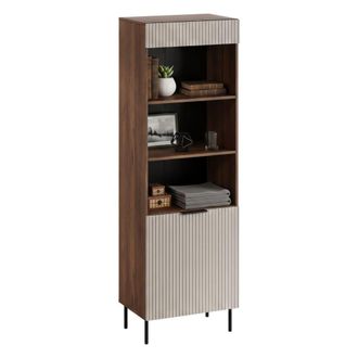 Dmora Librer&iacute;a Agri, Estanter&iacute;a Con Compartimentos Abiertos Y Puerta, Dise&ntilde;o Moderno Y Minimalista, 185x42 H60 Cm, Nogal Y Beige
