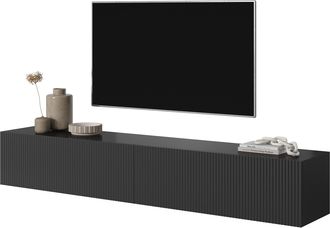 Selsey Selsey Veldio - Mueble De Tv Colgante - Negro Con Frentes De Listones - 175 Cm