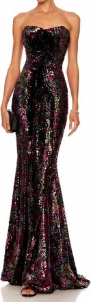 Dress The Population Sheridan Floral Sequin Sweetheart Gown In Black