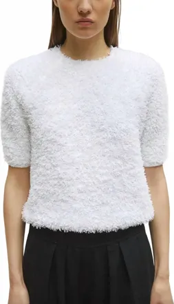 Molli Desperado Dotted Swiss Top With Elbow Length Sleeves In White